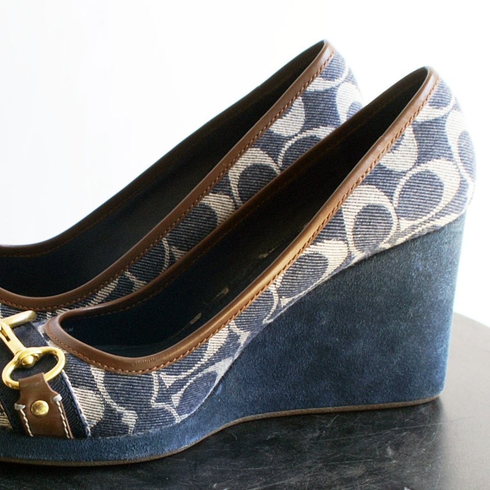 Coach Blue Signature Logo wedge Pump US Size 8.5 - Picture 3 of 9
